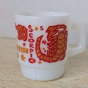 Vintage Anchor Hawking Fire King Zodiac Scorpio Milk Glass Retro Horoscope Mug